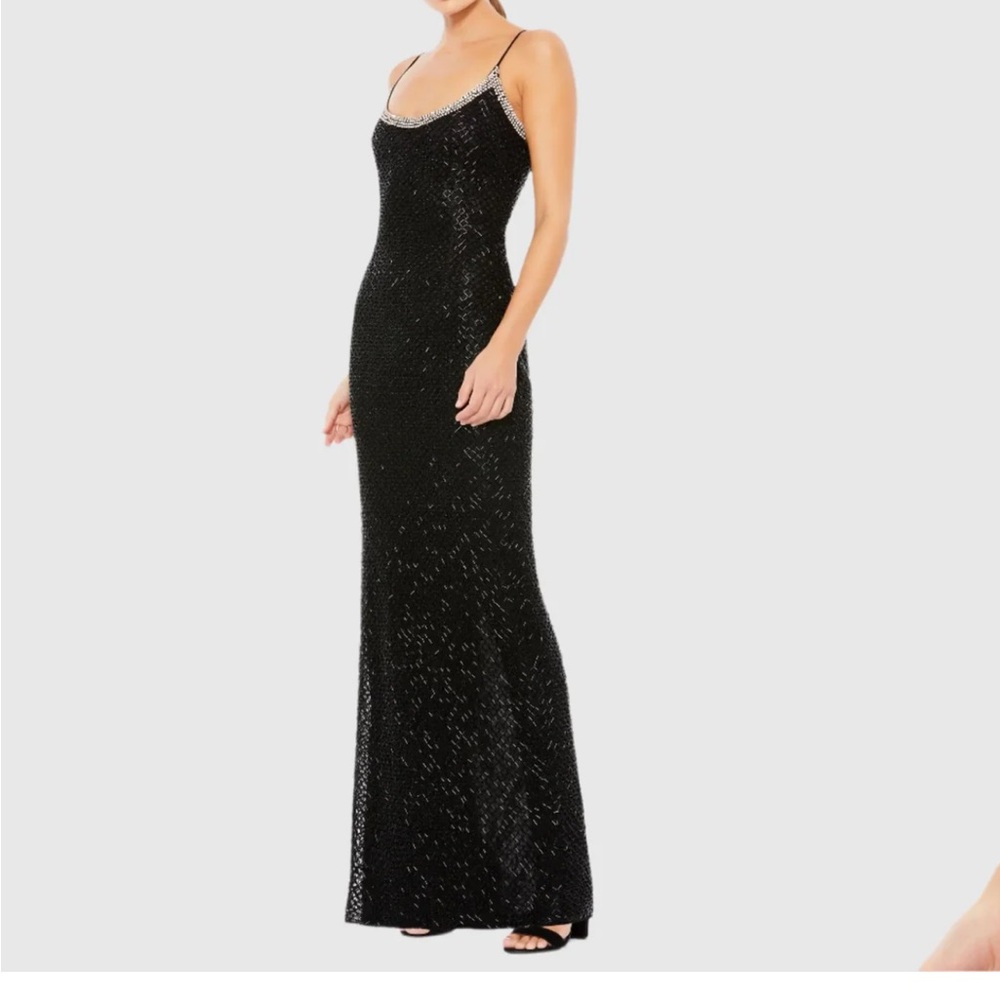 NWT Mac Duggal Black Beaded Column Gown